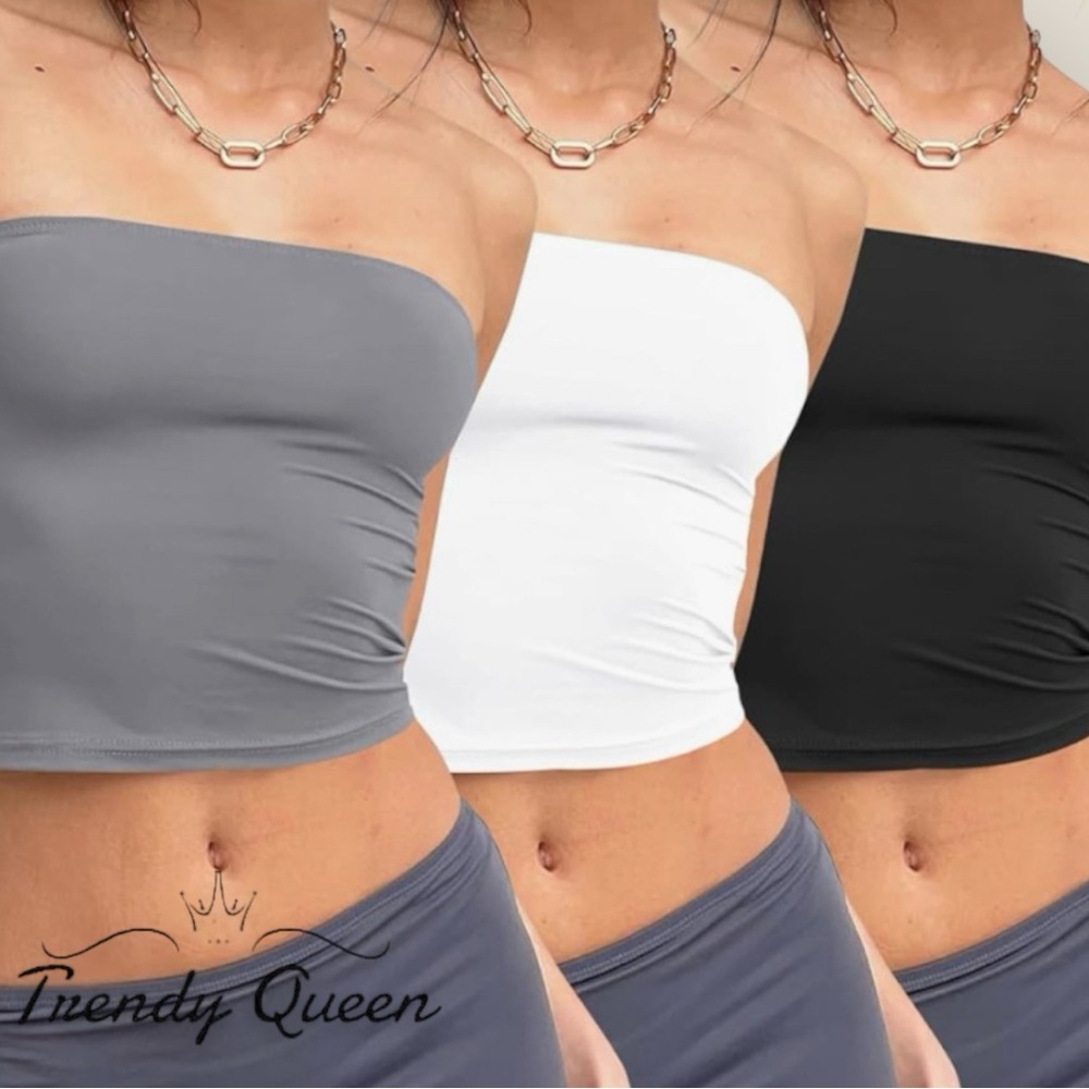 3 Pack of Gray, White, & Black Tube Tops Available in Medium & Large